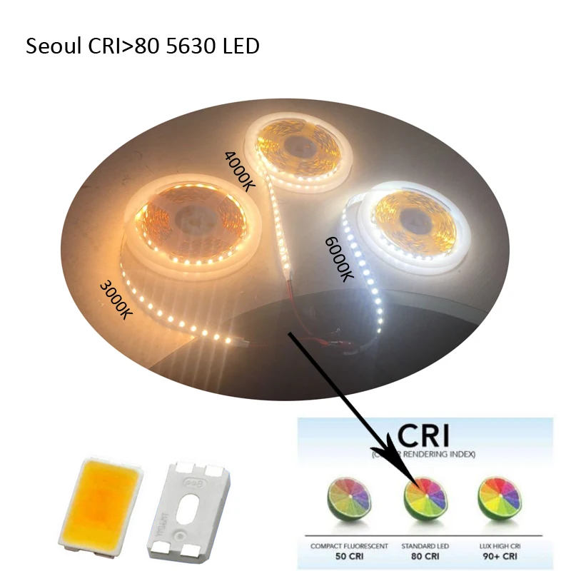 CRI> 80, Сеульский 55lm 5630 SMD светодиодный, белый/теплый белый/натуральный белый дневной свет не водонепроницаемый DC12V Светодиодная лента, 60 Светодиодный/м