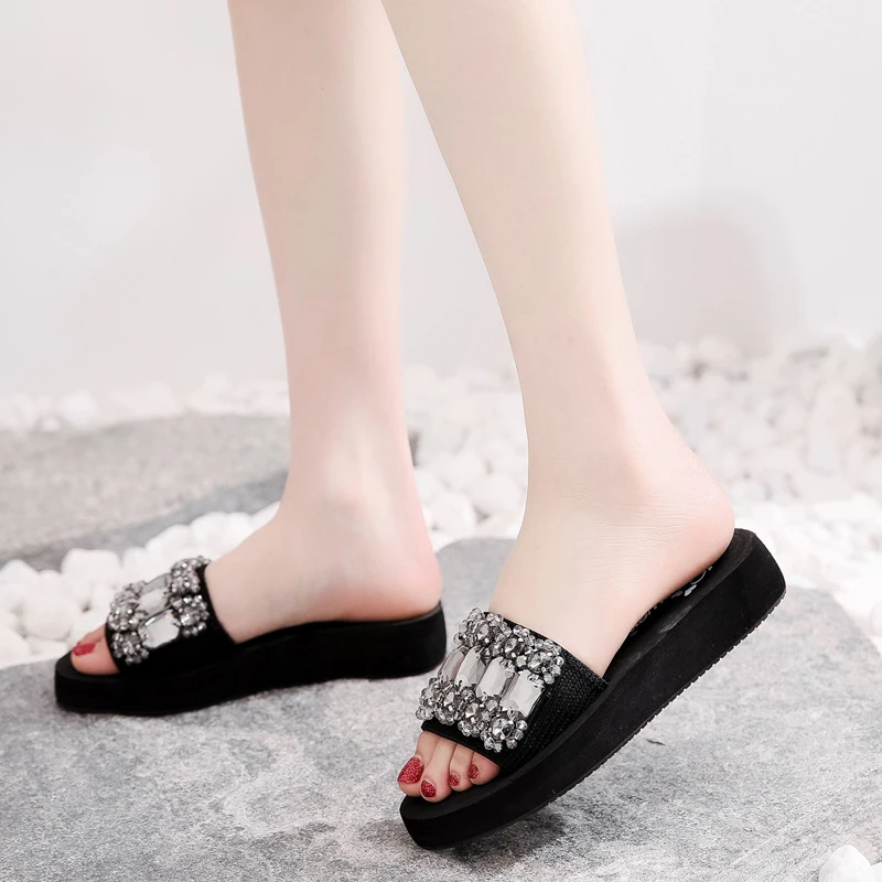 Summer Lady one word drag thick bottom fashion holiday beach shoes anti-skid slippers luxury shoes women designers big size