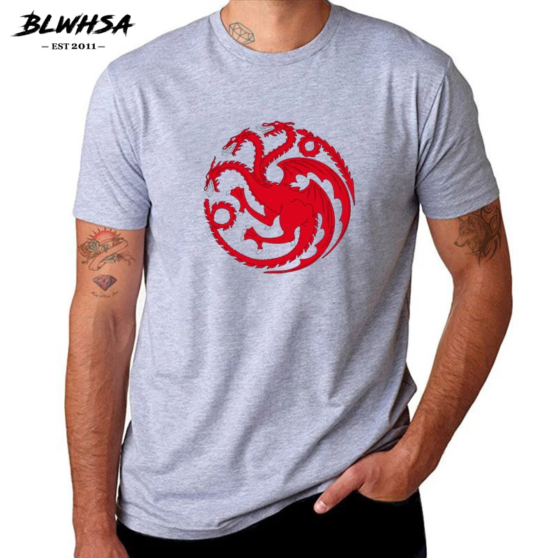 

BLWHSA Targaryen Fire & Blood Dragon Men T Shirt Summer Game of Thrones T-Shirts For Men Casual Streetwear Fashion Men Top Tees