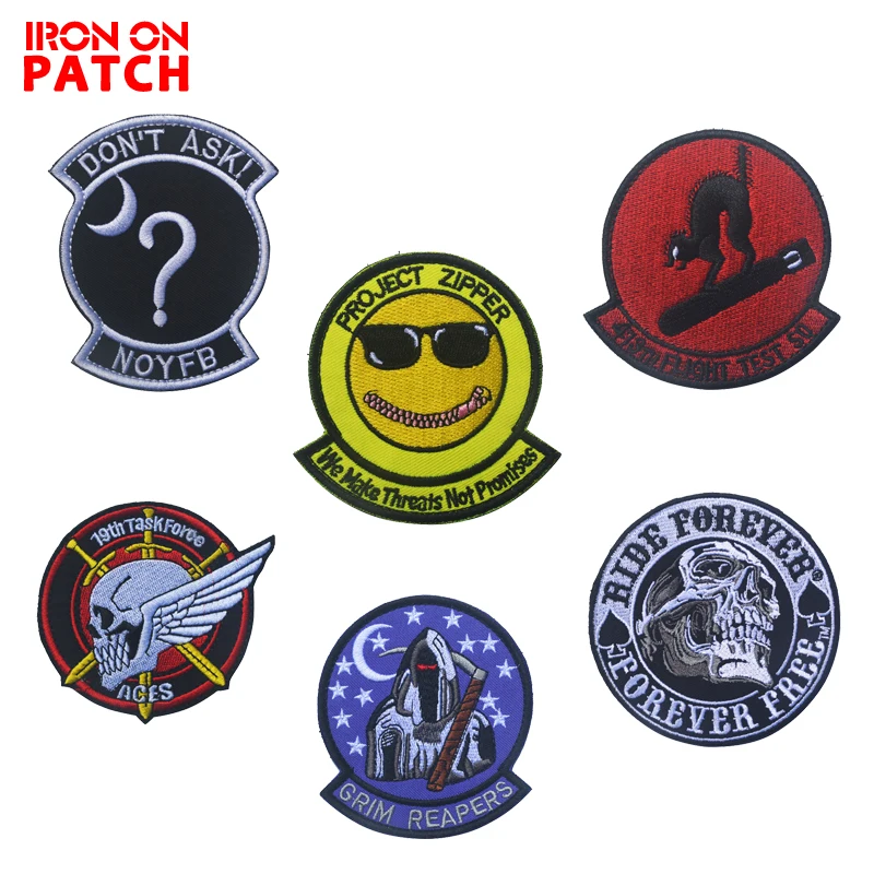 

NOYFB Zipper Flight Test Squadron Grim Reapers Embroidery Patch US Army Tactical Military Patches DIY Badge For Clothing PATCH