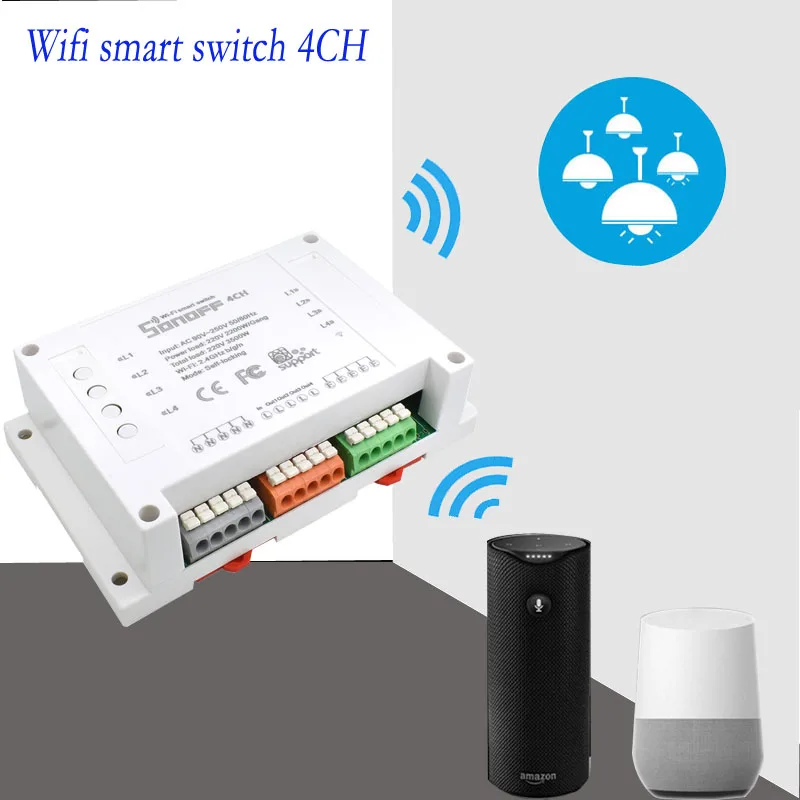 Itead Sonoff 4CH(4 gang) din rail mounting WiFi switch Wireless