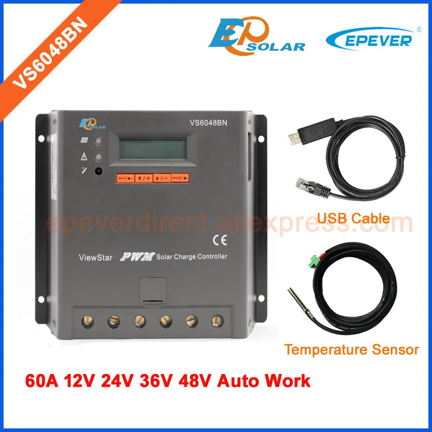 

Solar controller designed for off grid solar system use 60A 60amp VS6048BN with USB cable and temperature sensor
