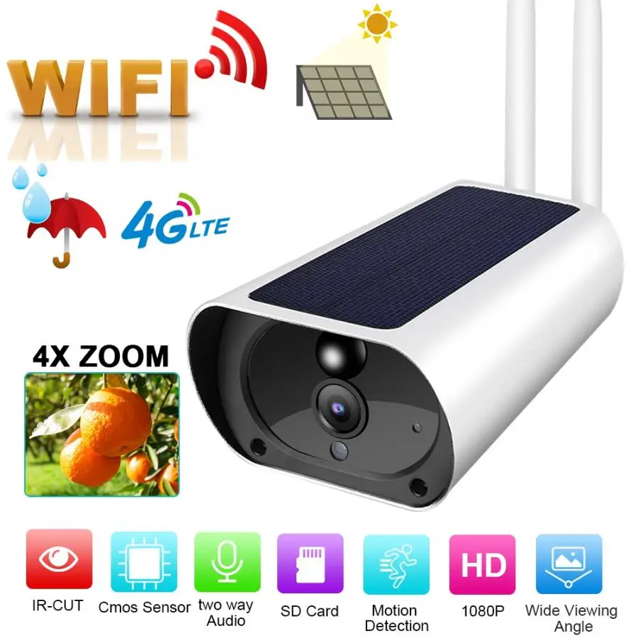 

4 X Zoom 2MP Outdoor 1080P Wireless Wifi Solar Camera IP67 Waterproof Security CCTV Camera for ONVIF