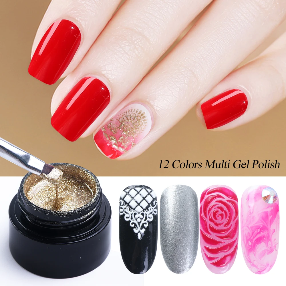 

1 bottle UV Gel Nail Polish Multifunction Painting Glitter Color Gel Varnish Carving Lacquer Red Gold White DIY Nail Art LA1501