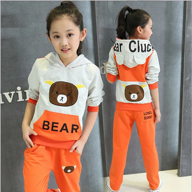 

2016 Brand Kid Print Letter Cartoon Clothing Set For Autumn Spring Girl Sport School Clothing Set Kid Fashion Cute Clothes Set