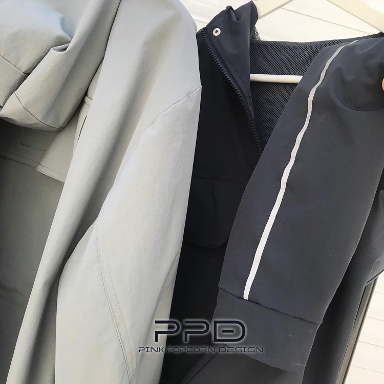Уличная оснастка нагрудный карман Светоотражающая полоса сшитая с капюшоном Солнцезащитная куртка на молнии
