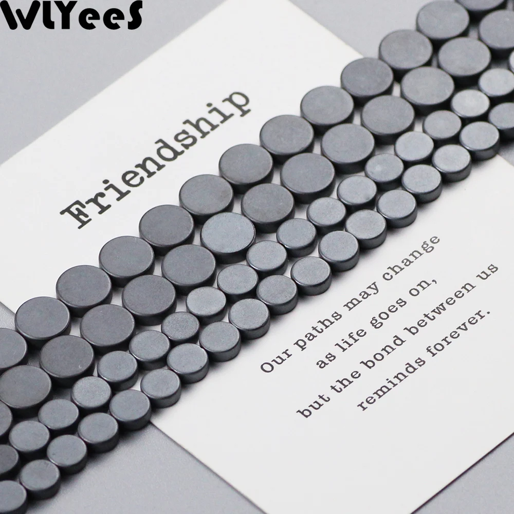 

WLYeeS Black Matte Hematite Natural Stone Beads Flat Round Coin 6/8mm Spacer Loose Beads for DIY Jewelry Bracelet Earring Making