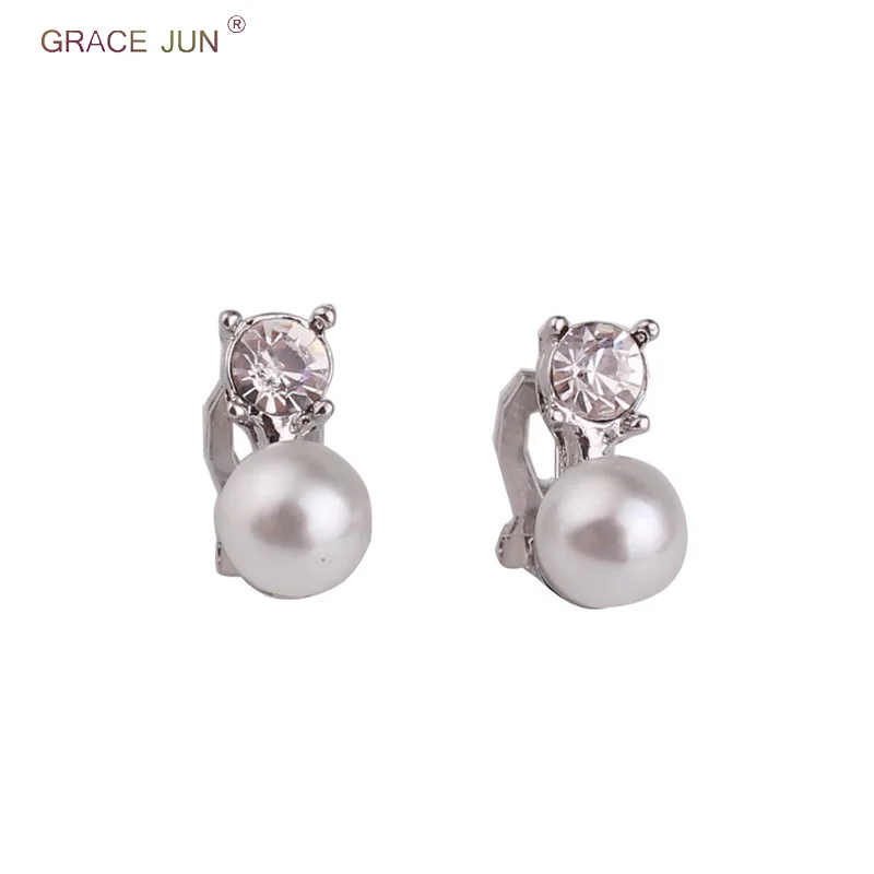 

GRACE JUN Rhinestone Simulated Pearl Clip Earrings for Women Party Fashion Cute Gold Silver No Pierced Earring Factory Wholesale