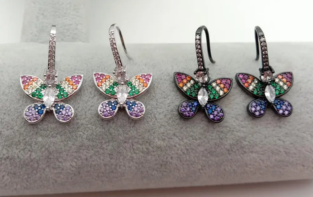 

Two Colors 18mm rainbow CZ Butterfly Hook Earrings Golden filled Earrings