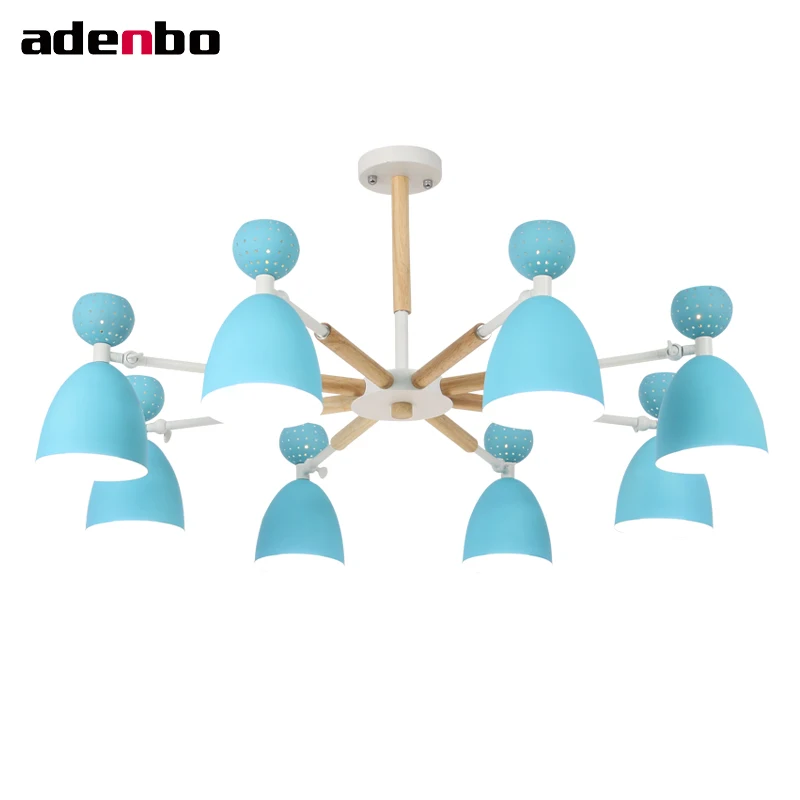 

Nordic Ceiling LED Chandelier 3/6/8 Lights Living Room Chandeliers Lighting Fixture Wooden Light With Colorful Metal Shade