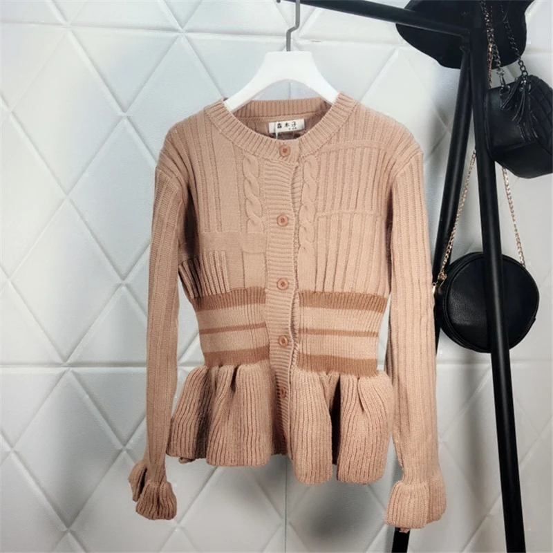 women sweater open stitch o-neck cardigans butterfly sleeve ruffles solid casual female 2018 spring and autumn new Sweaters