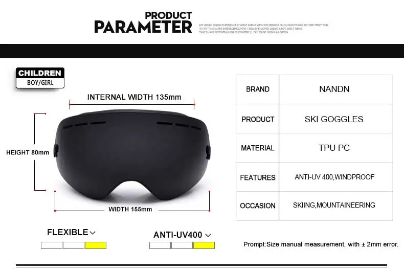NANDN детские лыжные очки Открытый Восхождение private катания на лыжах, сноуборде, NG9