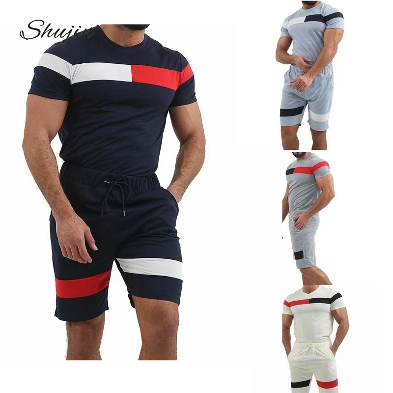 

SHUJIN Sport Suit Men Summer Fitness Running Two-Piece Sets T-shirt Tops Short Pants Tight Jogging Homme Mens Tracksuit Clothes