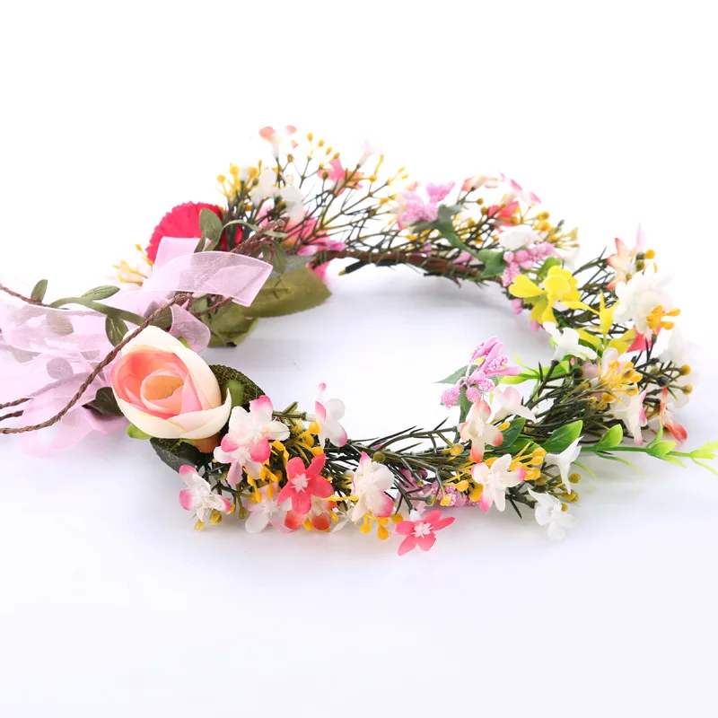 

Wedding Headband Color Flowers Ribbon Adjustable Hairbands Boho Floral Crown Gift Bride Hair Accessories Girl Kid Wreath Decor