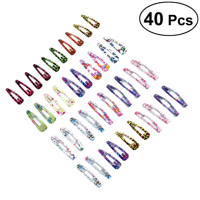40pcs Multicolor Hair Pin Lovely Colorful Printed Headwear Barrettes
