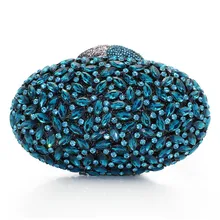 Стильная Овальная Сумочка Люкс Большой Горный Хрусталь Банкетный Сумка для Партии Кошелек Синий Женщины Свадебное Bling Сцепления Мешок(8712A-B
