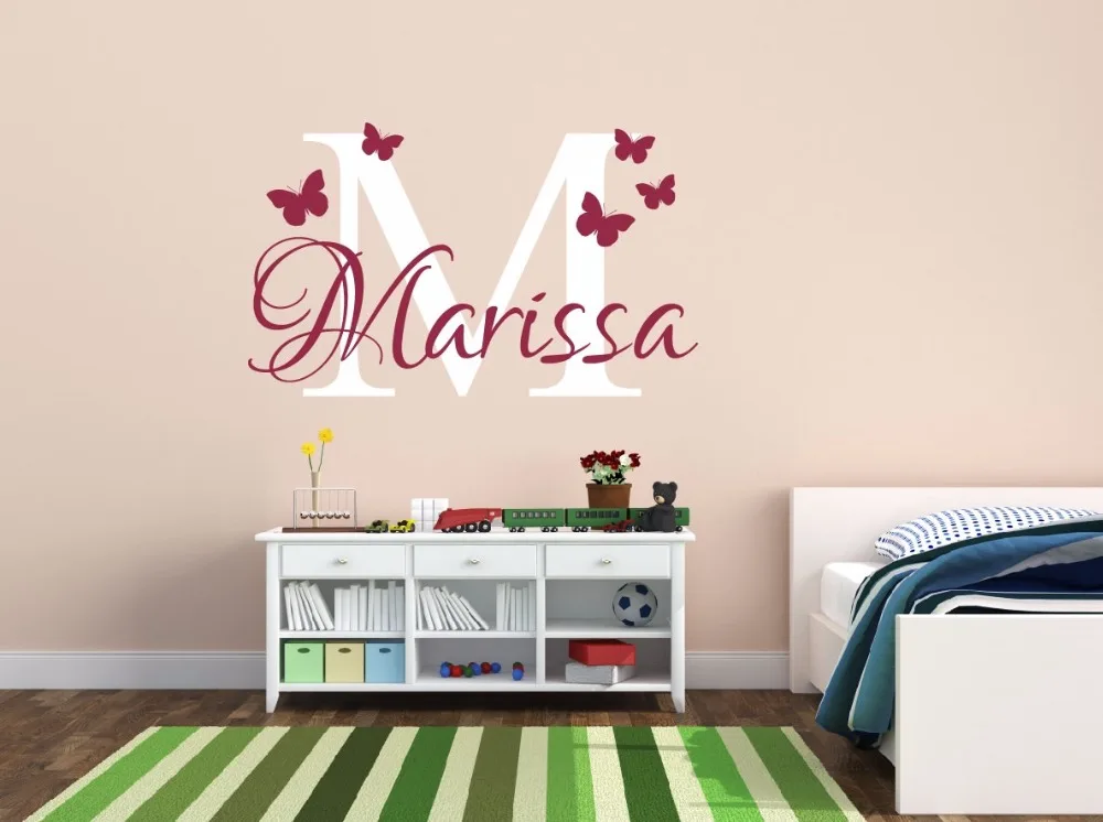 Butterfly Name Personalized Removable Vinyl Waterproof Wall Stickers For Nursery Kids Children