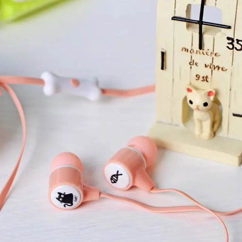Милый Кот мультфильм Макарон наушники 3,5 мм в ухо стерео с микрофоном футляр для наушников для телефона девочки ребенок студент для MP3 MP4 подарок