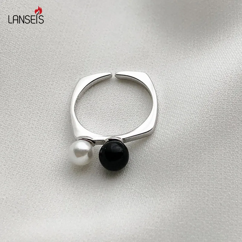 

925 Silver Ring With Black Stone And Pearl, Lover Promise Ring Gift, Pearl making, 1Pcs Bead 2018 Fashion Jewelry Ring For Women