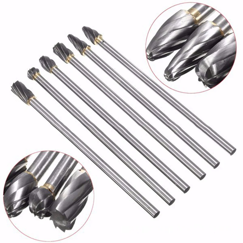 

6 X Carbide Burrs Rotary Twisted Tungsten Steel Rolling Cutter Bit Alloy Grindin