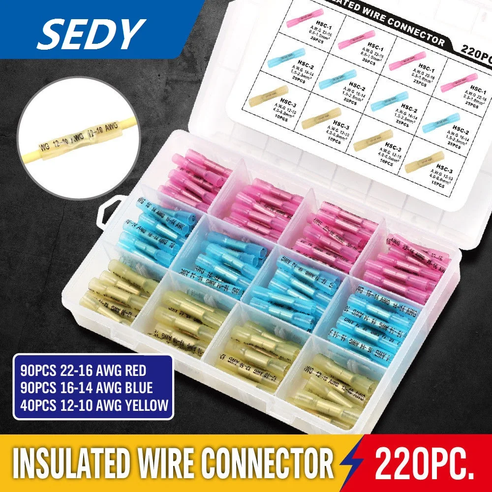 

SEDY 220Pcs Polyolefin Shrinking Assorted Heat Shrink Tube Wire Cable Sleeving Tubing Waterproof Insulated Welding Terminals