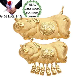 

OMHXFC Wholesale European Fashion Woman Girl Bride Party Birthday Wedding Vintage Fortune Pig 24KT Gold Pendant Necklace EX126