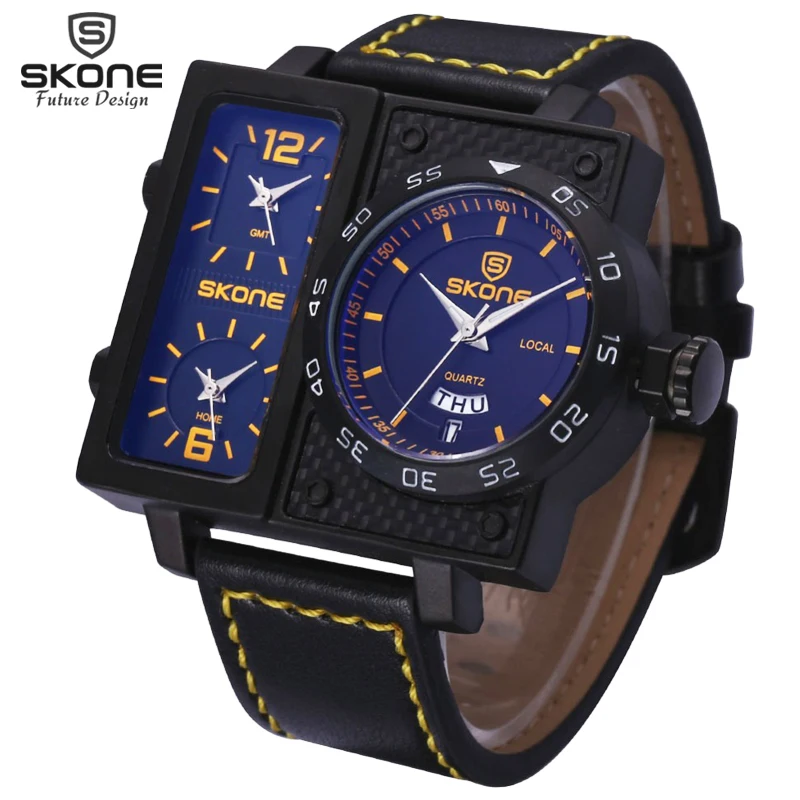 

Skone New Original Big Dial Men Watch Quartz Top Luxury Brand Leather Strap Clock Business Wristwatch Men relogio masculino
