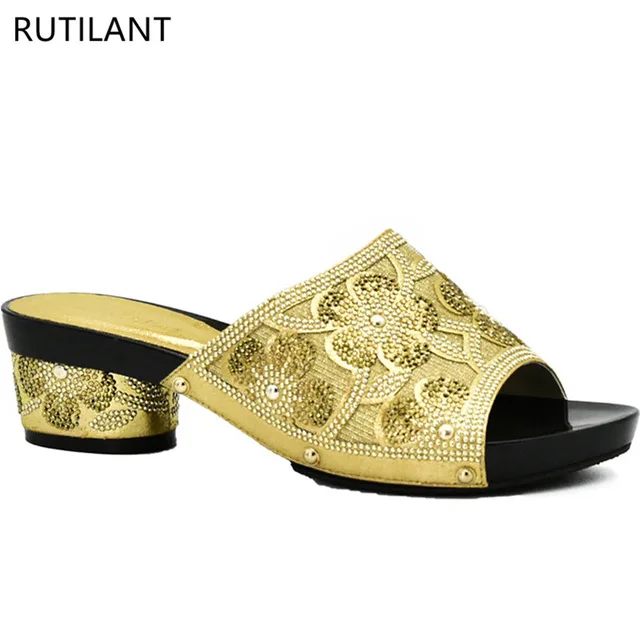 

Latest Women Elegant Pumps Ladies Wedding Shoes Decorated with Rhinestone Italian Ladies Shoes for Parties Gold Color Women Shoe