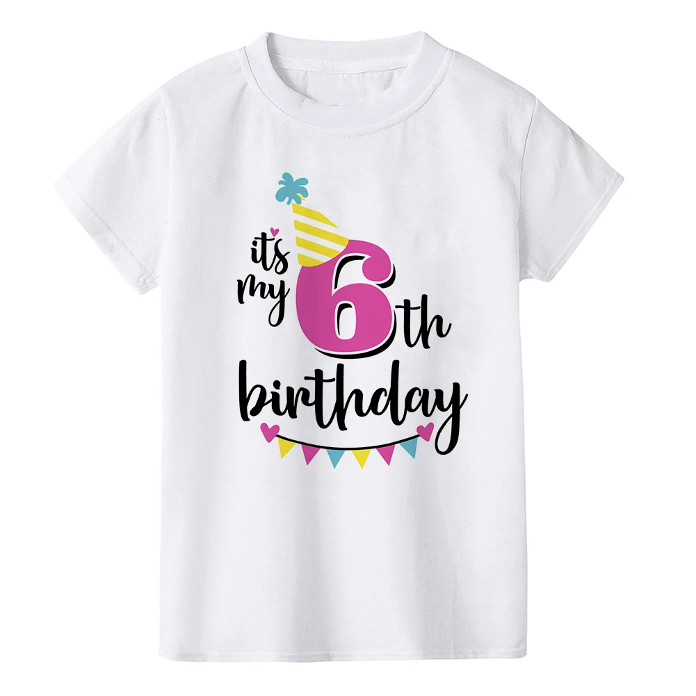 Детская футболка для маленьких мальчиков и девочек с надписью «Happy Birthday» и цифрой 1-9 летняя белая футболка детская одежда с принтом цифр на день рождения