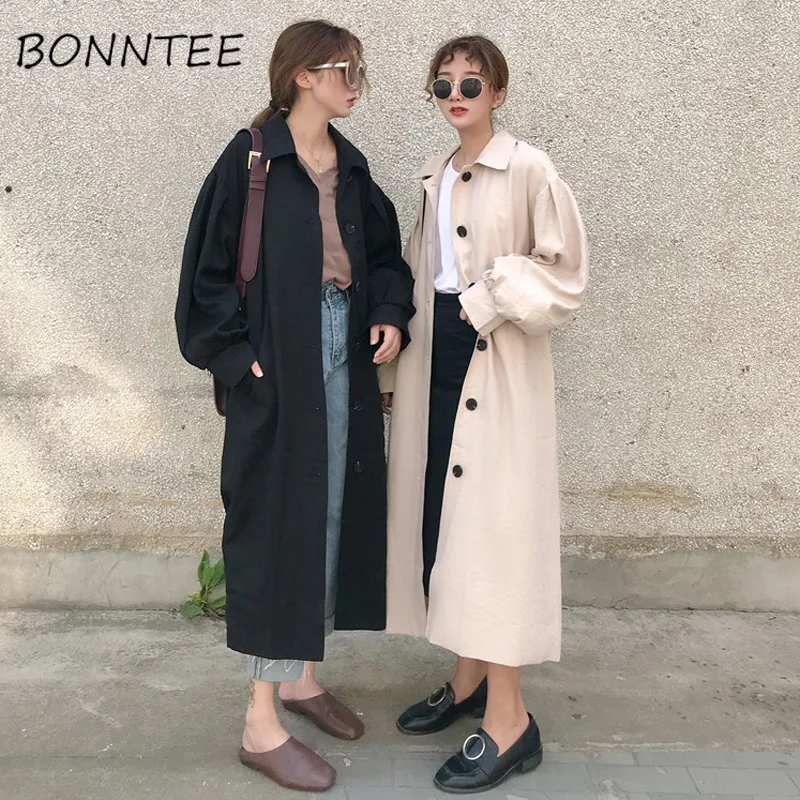 Trench Women Loose Adjustable Waist Korean Solid Long Woman Coat Korean