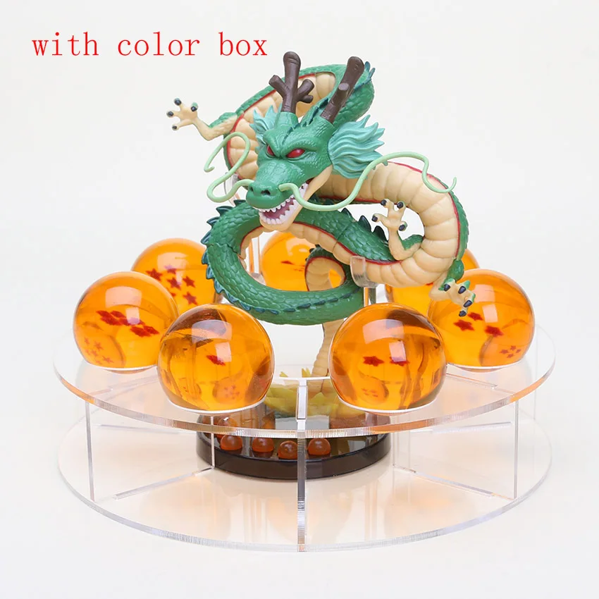 7 шт. 3,5 см Хрустальные драконы шары и 1 акриловая полка и 15 см Shenron Shenlong Dragon Ball Z фигурки с Драконий жемчуг набор - Цвет: green with color box