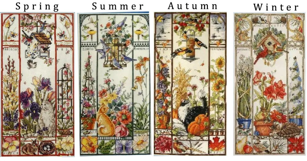 

oneroom Lovely Counted Cross Stitch Kit Spring Summer Autumn Winter Cat Sampler Janlynn 023-0585 0580 0579, season cat