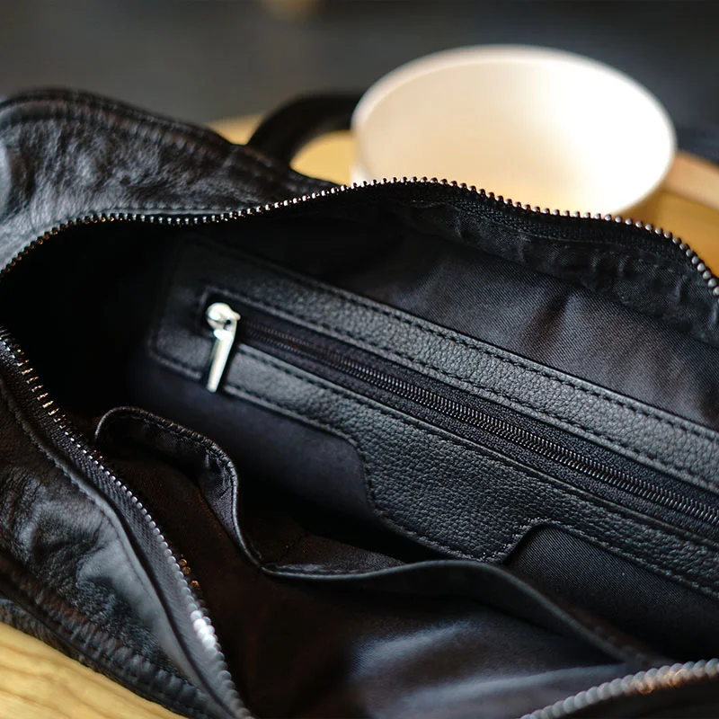 AETOO New simple retro handbag, washed folds cowhide arts black Shoulder Bag