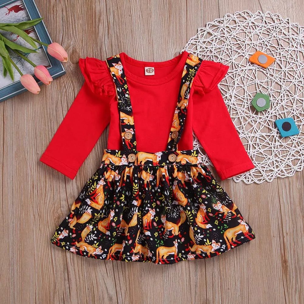 Одежда для маленьких девочек, комбинезон для новорожденных девочек, Топы + юбка-пачка с рисунком лисы, комплект одежды, ropa mujer, платье