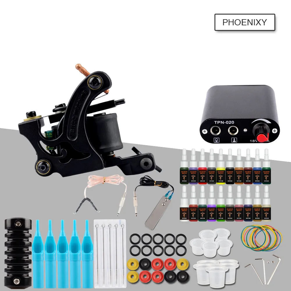 

Starter Tattoo Kit Tattoo Gun Machines Set 4/6/10/20Pcs/Set Ink Grip Needles Tips Power Supply Beginner Tatu Tattoo Supplies Kit