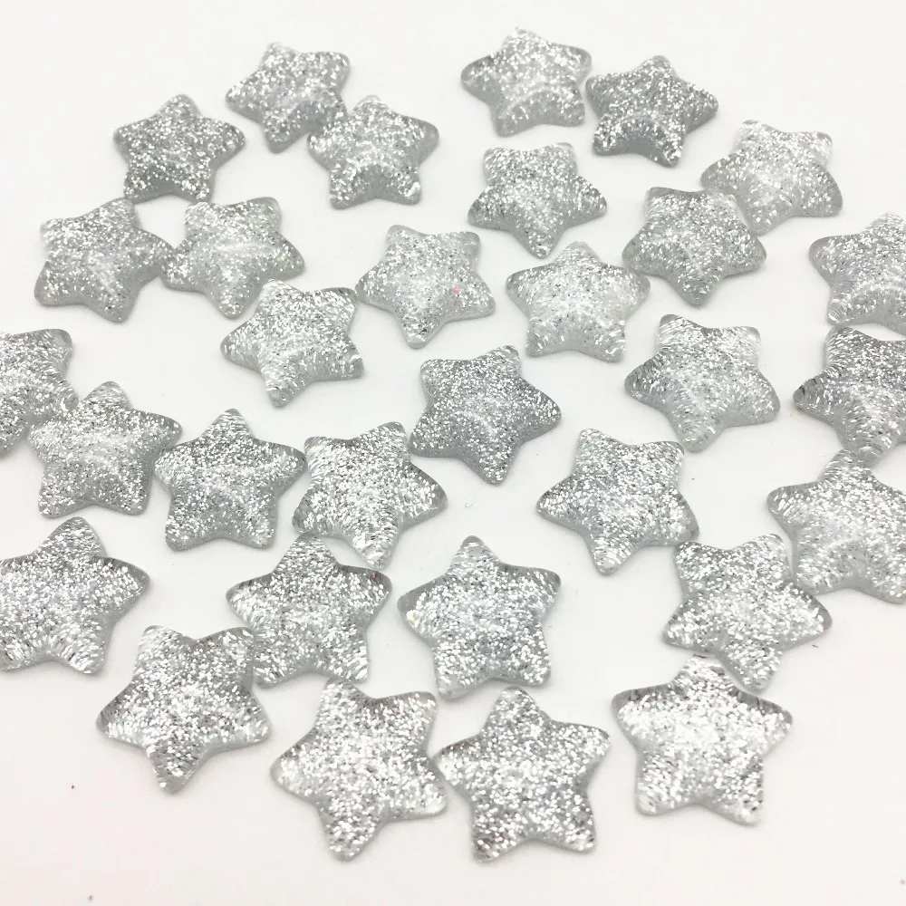 

100pcs 16mm Silver Glitter Star Flatbacks Cabochons Resin Sparkle Shiny Scrapbook Embellishments Cardmaking DIY Crafts