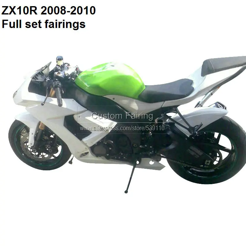 Обтекатели для Kawasaki Ninja ZX10R 08 09 10 белый и зеленый комплект бесплатно на заказ + 7