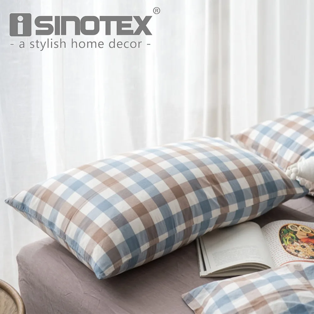 

ISINOTEX Cotton Pillowcase Plaid Bedroom Decorative Pillow Cases Cover Case Plain Design Qualified Bedclothes 48*74cm 1Pair