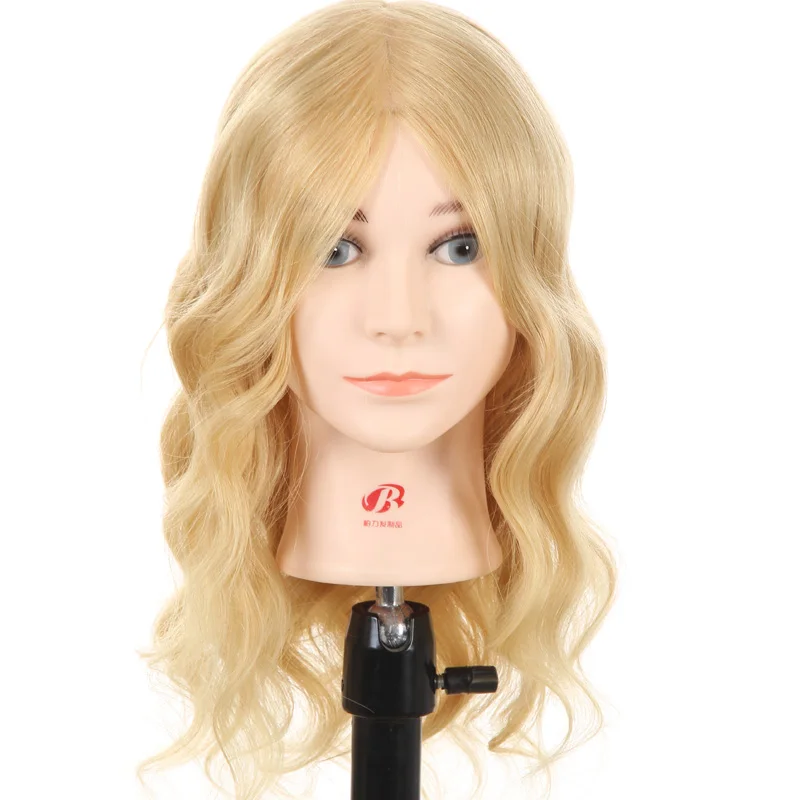 

100% Real Human Hair Blonde Hair Training Head Practice Hairdressing Mannequin Cosmetology Hair Styling Mannequins Salon Model