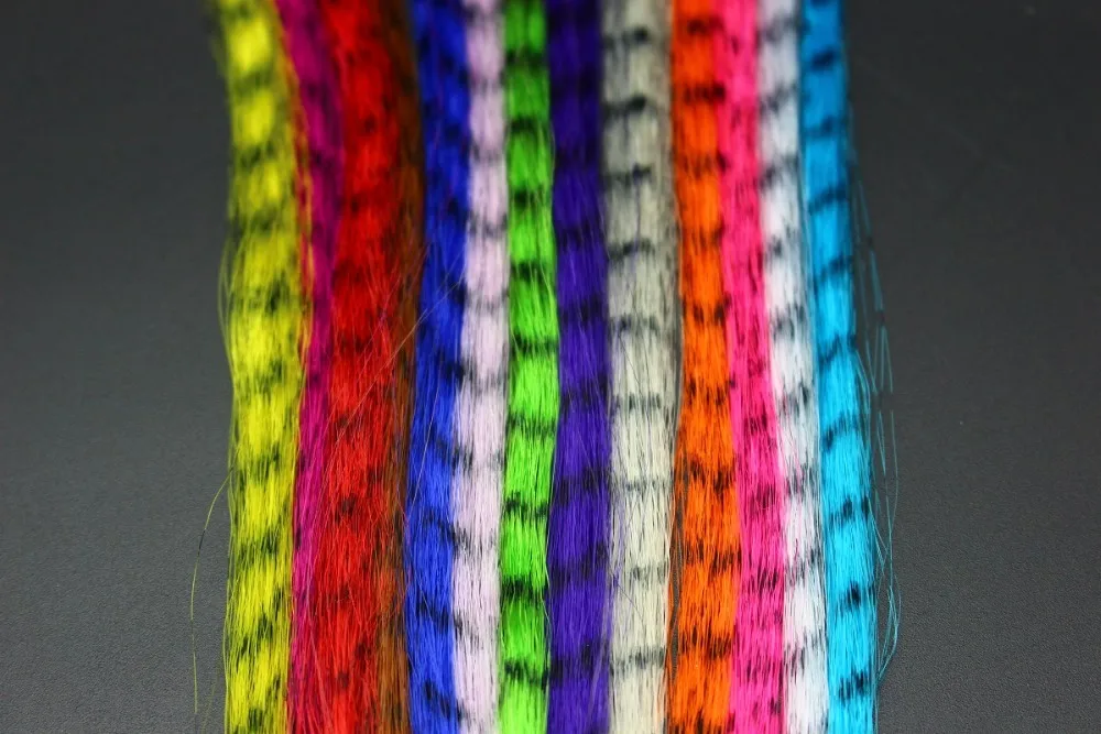 Tigofly 12packs 12 Цветов синтетические волокна Полоски зебры вен псевдо волокна волос черный въезд мушек материалы
