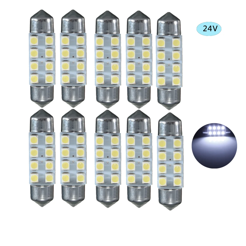 10Pcs 24V DC 31mm 36mm 39mm 41mm 1210 3528 8 SMD 8 LED Auto Led Light