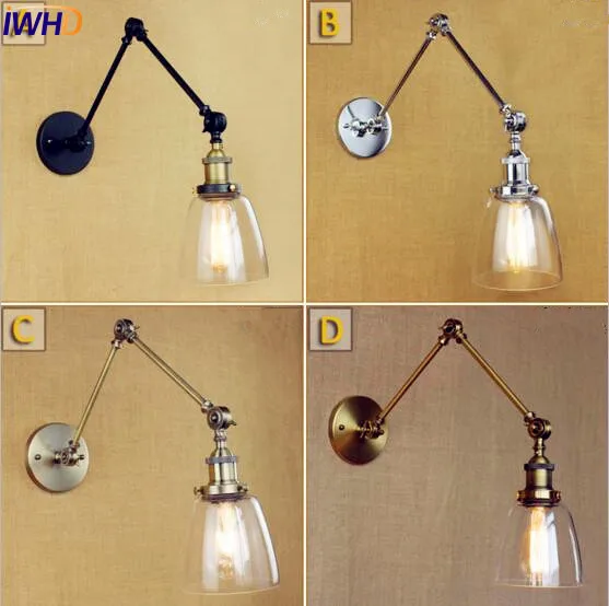 

Glass Retro Vintage Wall Light Fixtures Wandlamp Antique Swing Long Arm Wall Lamp Loft Industrial Sconce Lamparas De Pared