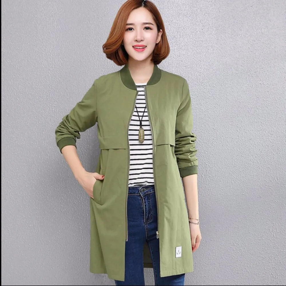 

M-4XL 2019 spring new cotton windbreaker middle-aged Outerwear women loose simple solid color long trench mother baseball coats