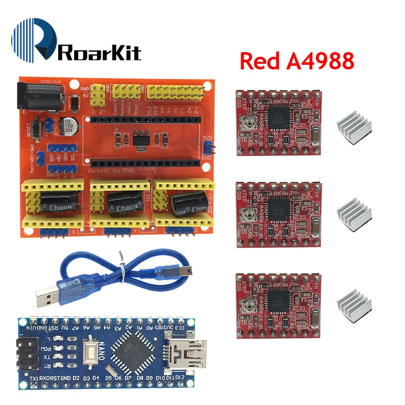 CNC Щит V4 гравировальный станок+ NANO 3,0/3d принтер/A4988/DRV8825/AT2100 Плата расширения драйвера для Arduino Diy Kit - Цвет: A4988 Red KIT