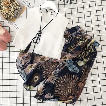 

Toddler Kids Baby Girl Outfits Clothes Chiffon Tassel Shirt Vest+Print Pants Set Tops+Short Pants 2Pcs set clothes