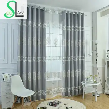 

Slow Soul Gray Bedroom Embroidered Customized Curtain Leaves Curtains Cortinas Tulle For Living Room Perde Blinds Children