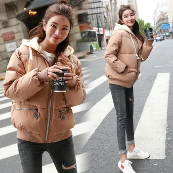 

2019 Warm Winter Women Parkas Loose Thermal Letter Hooded Korean Style Down Cotton Overcoat Blouse Thicken Clothes Femme Tops