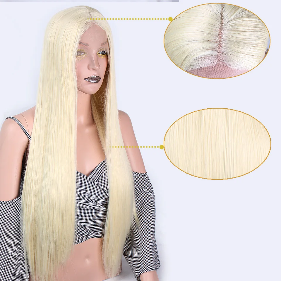 I's a wig Long Synthetic Front Lace Wigs 26 inch Yellow Straight Wig for Women Middle Part 613 Color High Temperature Fiber Hair