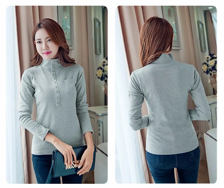 2016 Fashion Autumn & Spring Blusa Women Turtleneck Warm Winter Tops Slim Casual Long Sleeve T Shirt For Women Plus Size A733 d