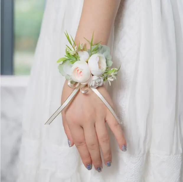 JaneVini, новинка, искусственные цветы, бутоньерка для невесты, жениха, белый корсаж, набор цветов на запястье, свадебные корсажи и бутоньерки - Цвет: Wrist Flower 1